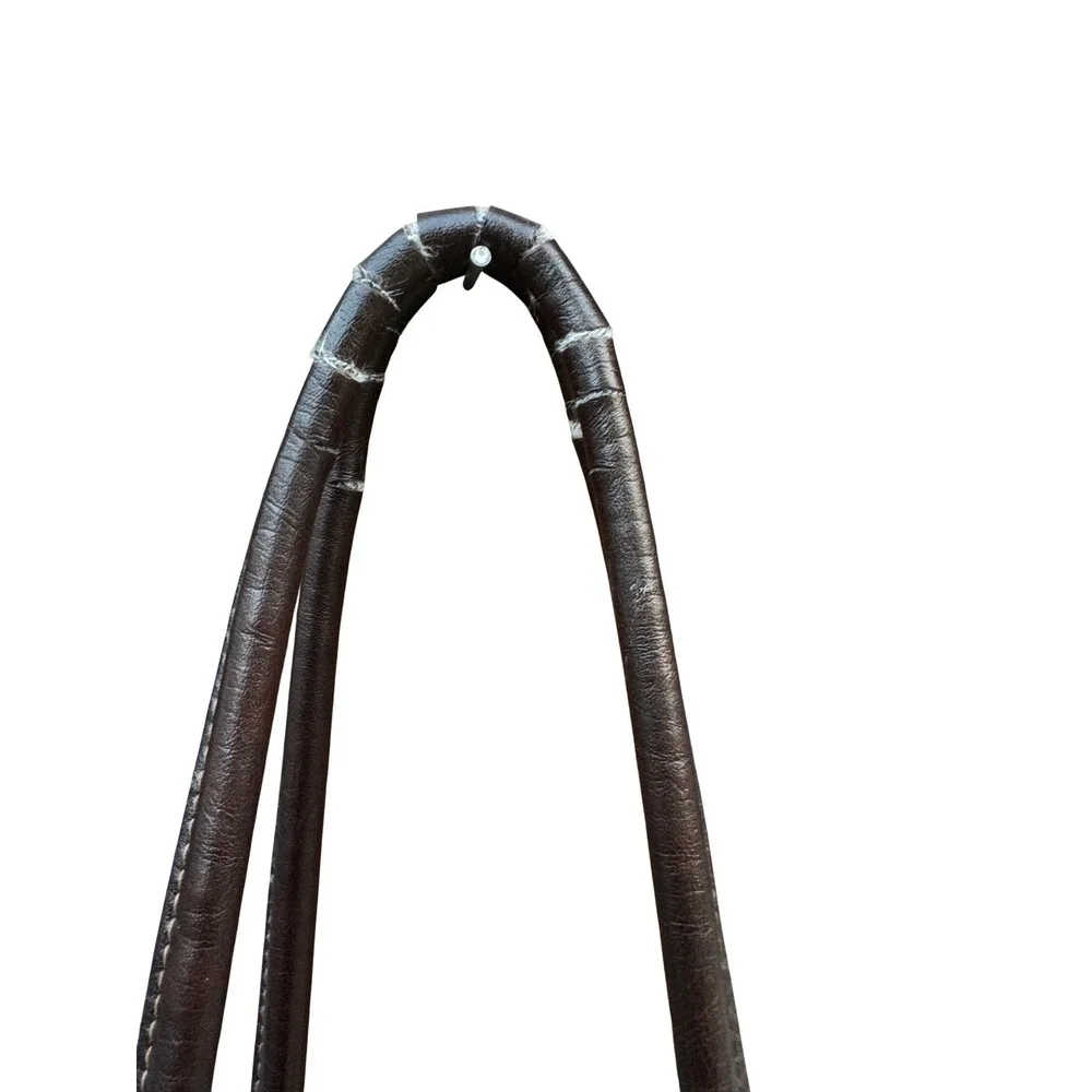 Vintage Black Brown Leather Multi Pocket Shoulder Bag Tote